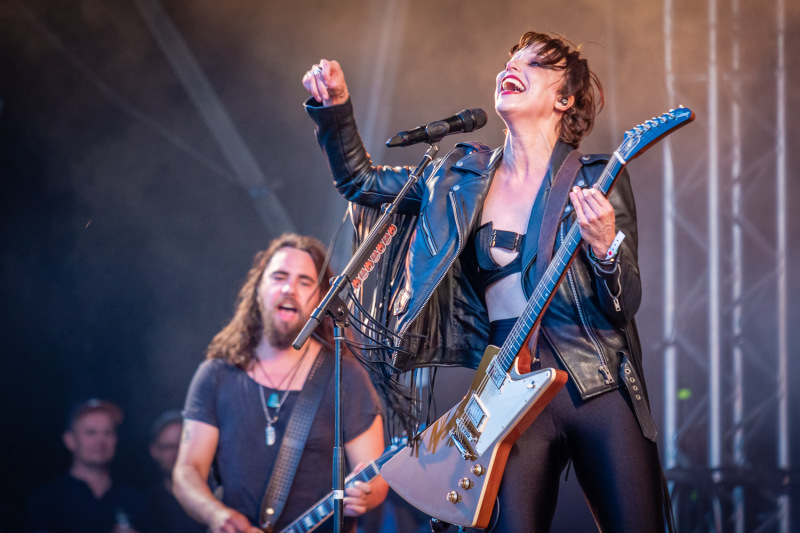 Halestorm live on stage at the 2019 Copenhell Metal Festival - here Lzzy Hale on guitar and vocals and Joe Hottinger on guitar. @officiallzzyhale @halestormrocks @thejoestorm