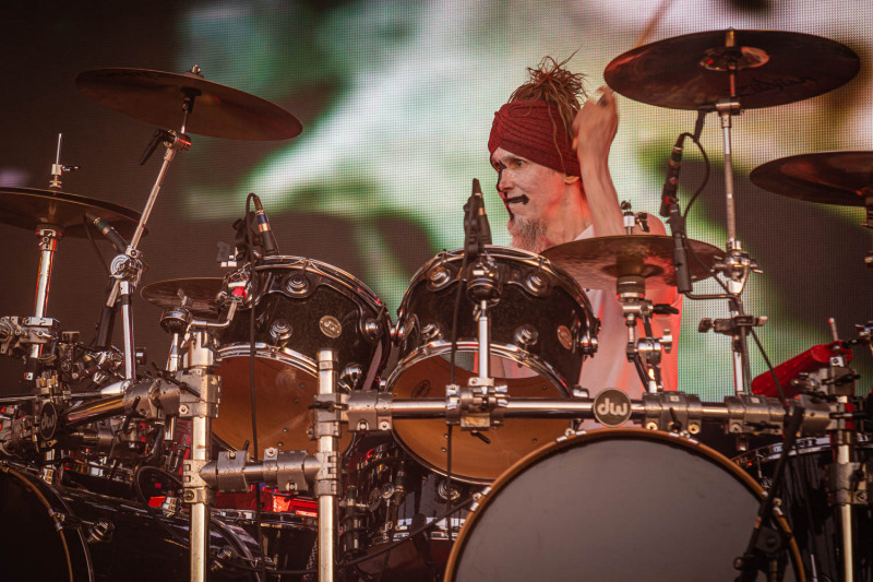 Rob Zombie live on stage at the 2019 Copenhell Metal Festival - here Ginger Fish on drums